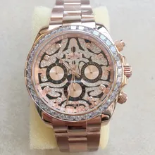 Роскошные брендовые новые мужские часы из розового золота Ограниченная серия 904L японские кварцевые часы с сапфировым хронографом из нержавеющей стали черная резина AAA