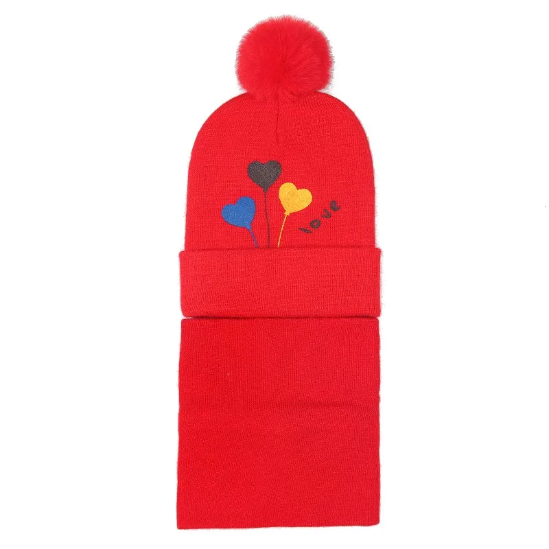 Red cap with scarf Зимнее пальто для новорожденных одежда для малышей мальчиков и девочек, с меховыми помпонами вязаная теплая Шапка-бини для катания на лыжах, шапка+ шарф теплый крючком набор головных уборов - Цвет: Red cap with scarf