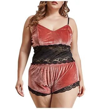 

Plus Size Women's Pajamas Set Velvet Lace Sexy Camis Shorts Sleepwear Sexy Lingerie Underwear Pijama Mujer Sleepshirt Home Wear