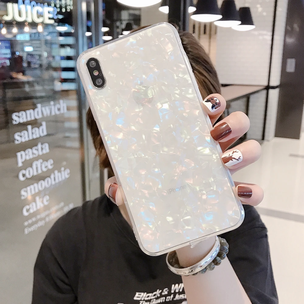 Оболочка футляр для жемчуга для iphone 6 7 8 Plus 11 Pro X XS Max XR Блестящий эпоксидный блеск кристально чистый мягкий ТПУ глянцевый чехол под мрамор