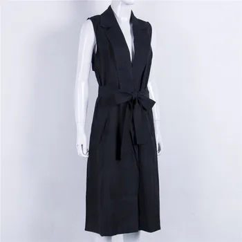 

Largest wholesaler Women's Plus Size Sleeveless Pocket Waistband Long Blazer Waistcoat Jacket Top