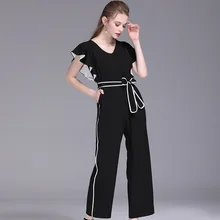 2020 jumpsuit commuter OL professional women's summer bump lotus leaf side tie with bow loose wide-legged jumpsuit 2020 jumpsuit commuter OL professional women's summer bump lotus leaf side tie with bow loose wide-legged jumpsuit