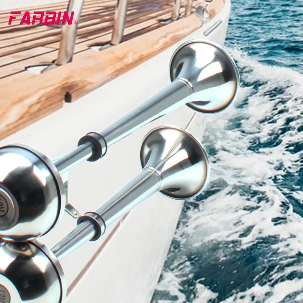 Car Siren Horn Car Air Horn Waterproof Horn Horn Bracket 12V/24V Marine Boat Stainless Steel Dual Trumpet Electric Horn with Mounting Bracket for Ship Sailboat Yacht Car Trucks