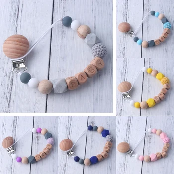 

7 colors kids' Pacifier clip baby silicone teether beads fixed clip with letter teether pacifier toy baby birthday gift