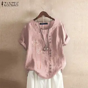 

Fashion Patchwork Tops Women's Printed Blouse ZANZEA Casual Summer Short Sleeve Shirts Female O Neck Blusas Plus Size Tunic 5XL
