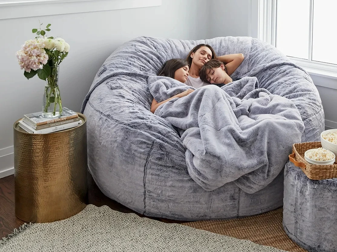 Sofa cover 200cm Giant Fur Bean Bag Cover Big Round Soft Fluffy Faux Fur BeanBag Lazy Sofa Bed Cover Living Room Furniture