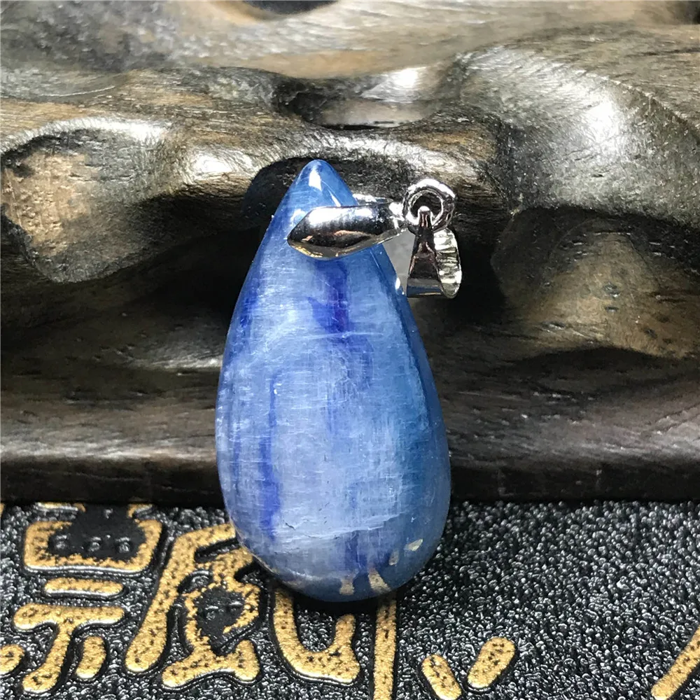 Натуральный Кианит ювелирные изделия для женщин леди 27x15x6 мм бусины синий драгоценный камень кошачий глаз Кристалл 925 модное серебряное ожерелье кулон AAAA