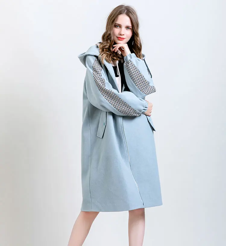 Aka Woman Winter Wool Coats New Korean Medium Long Hepburn Elegant Jacket Fashion Cloak Type Hooded Overcoat Female SS704