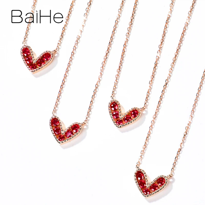 BAIHE Solid 18K розовое золото(AU750) Сертифицированный 0.16ct круглый натуральный рубис помолвка модные ювелирные изделия Подарочные ожерелья