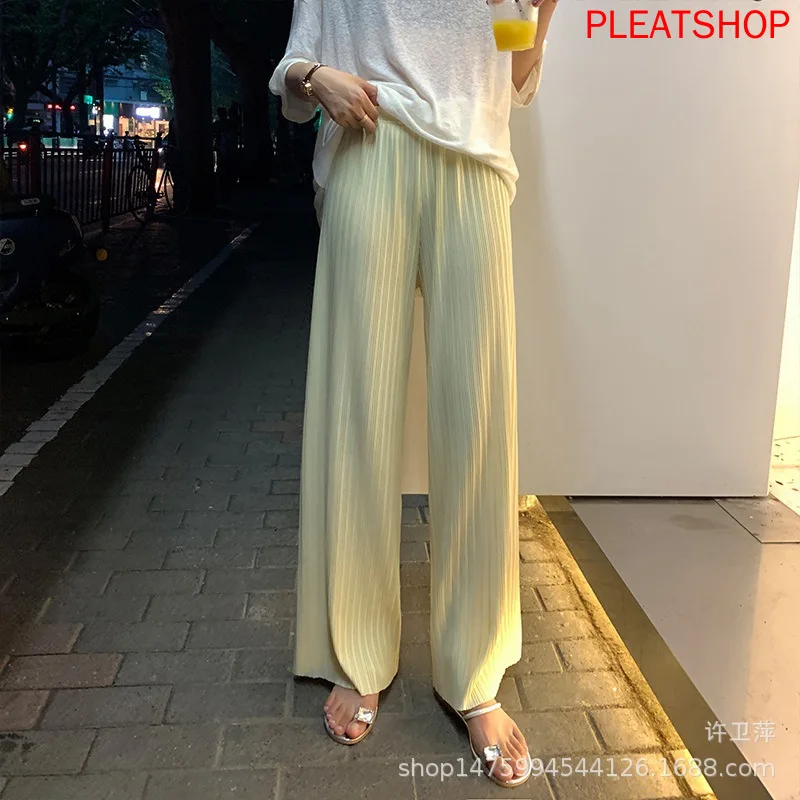 Pleated Wide-Leg Pants Women's Summer Korean-Style Draping Effect High Waisted Black Versatile Mop Casual Pants Oggers Women
