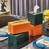 Leather Tissue Box Metal Geometric Frame Home Desktop Drawer Orange Green Square Table Storage Organization Home Decoration 1