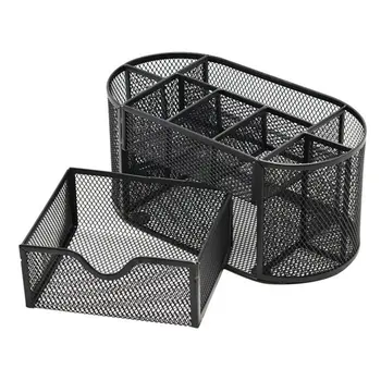 

9 Storage Multi-functional Desk Organizer Mesh Metal Pen Holder Stationery Container Box Office School Supplies Caddy Black