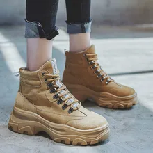 Модные женские ботильоны на платформе; сезон осень-зима; ботинки на шнуровке; зимняя обувь; женская обувь, увеличивающая рост; I4-11