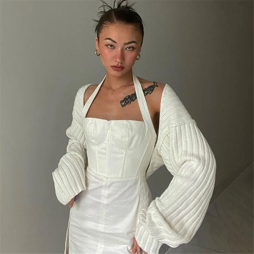 

Autumn Zaraing Women Cotton Solid Color Long Sleeve Knitted Cardigan Casual White Open-Front Sweater Sense Of Design Jumpers