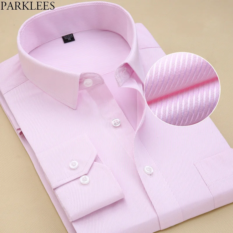Брендовая розовая рубашка Для мужчин Chemise Homme модный дизайн с длинным рукавом Slim Fit Бизнес Для мужчин s Мужская классическая рубашка