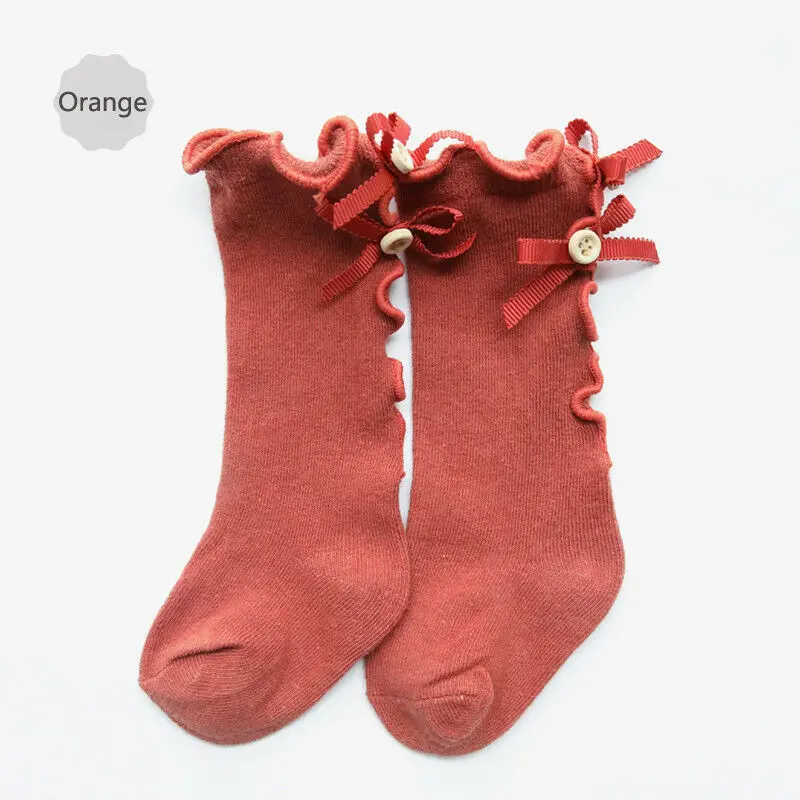 Колготки для маленьких девочек Теплые мягкие гольфы детские чулки с бантом хлопковые носки с рисунком - Цвет: Оранжевый