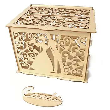 

DIY Wooden Wedding Card Box with Lock Cash Box DIY Couple Pattern Beautiful Wedding Decoration Supplies for Birthday Party