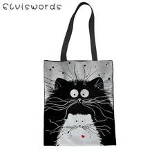 ELVISWORDS милые черно-белые сумки-шопперы для женщин с 3D принтом кошки, дорожные сумки для покупок, женские повседневные сумки Harajuku
