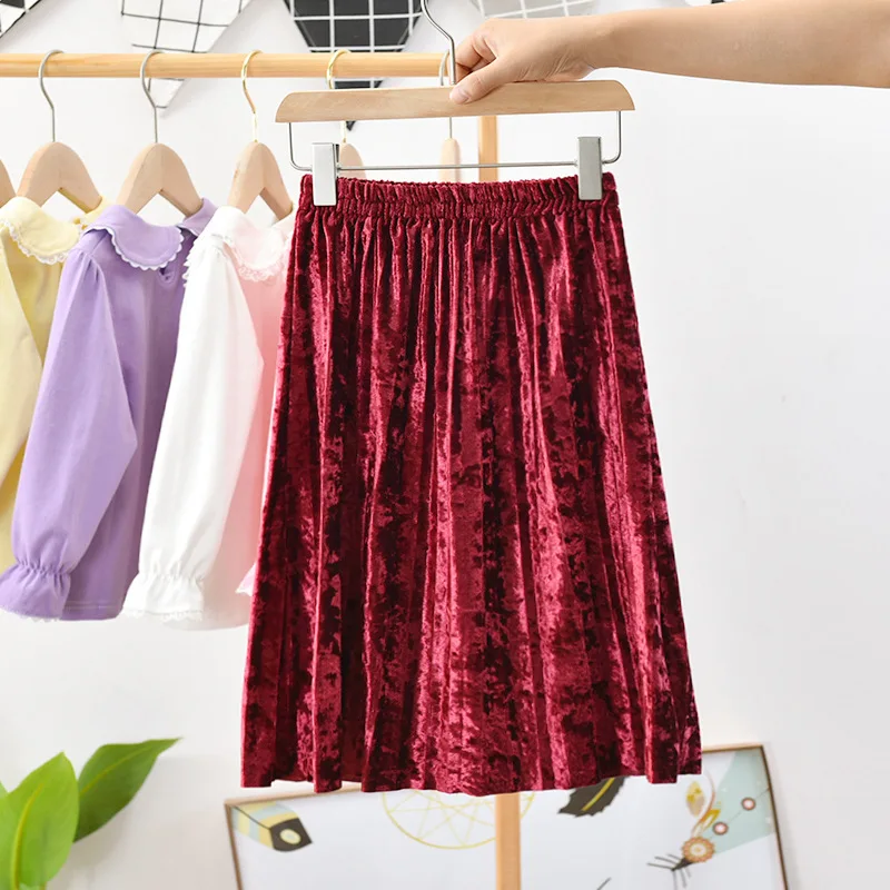 Юбки для маленьких девочек; детская одежда; коллекция года; сезон весна-осень-зима; новая юбка для девочек-подростков; Повседневная бархатная юбка с эластичной резинкой на талии