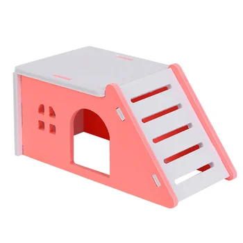 

Simulation Hamster Wooden House Adorable Slope Ladder Pet Hut Creative Hamster Cabin Colorful Large Capacity Rat Room (Random Co