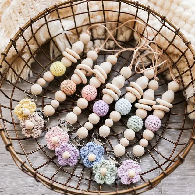 1PC Baby Pacifier For Newborn Attache Pacifier Chain Clips Crochet Flower Accessories Metal Dummy Pacifier Chain Holder Nipples 1
