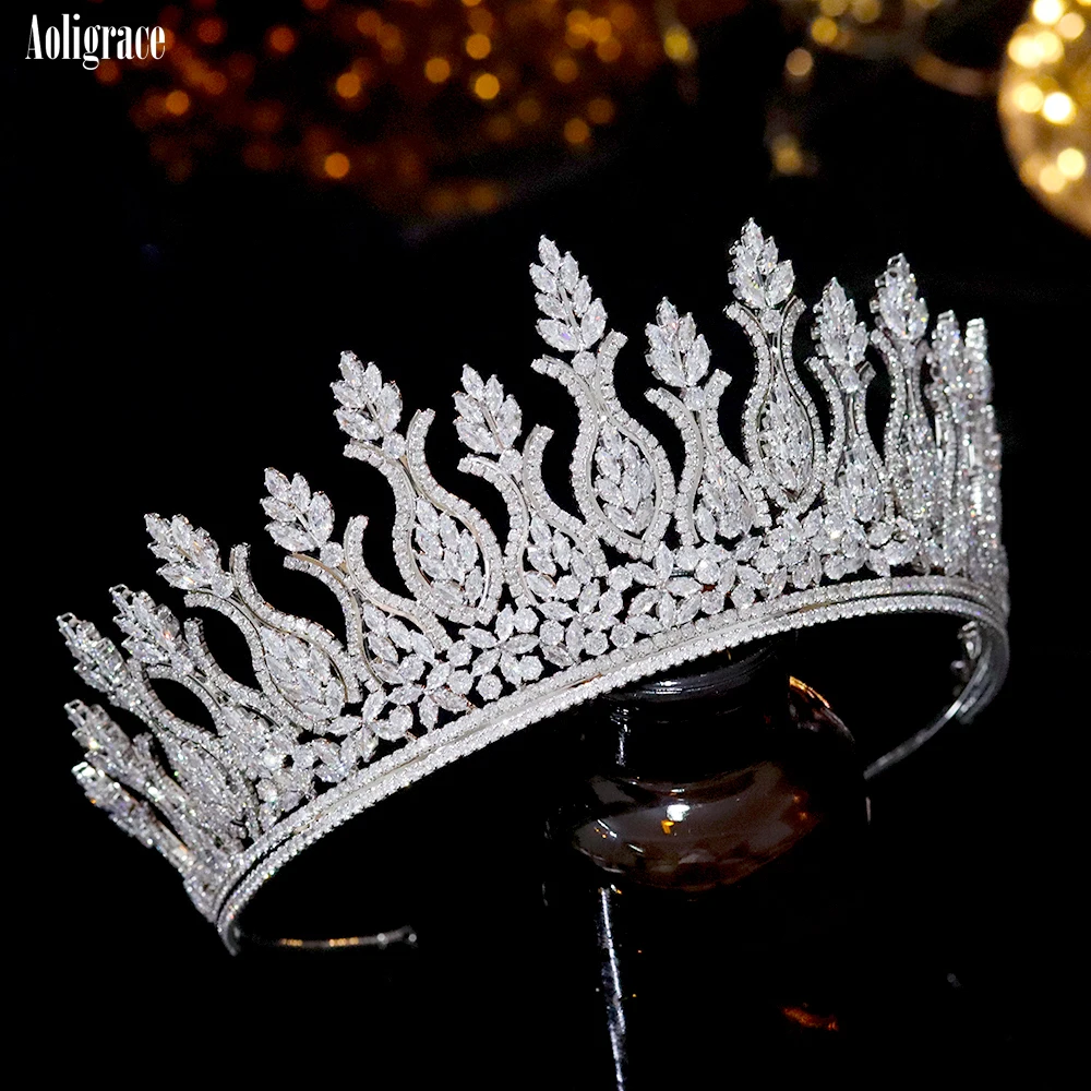 Luxury Big Cubic Zirconia Wedding Crowns Platinum Plated CZ Tall Tairas Unique Design Zircon Birthday Party Sweet 16 Headpieces