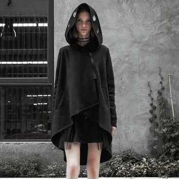 

PUNK RAVE Women Eclipse Printing Big Hat Cloak Jacket Warm Grinding Sweater Loose Personality Cape Hooded Coat