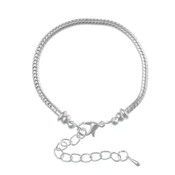

DoreenBeads Copper European Charm Bracelets Lobster Clasp Snake Chain Extender Chain Silver color For Kids/Children 15cm,5PCs