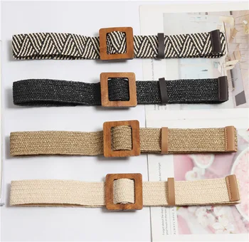 

Vintage Casual Amber Leopard Rectangle Buckle Thin Belt Women Hemp Knit Canvas Wax Hemp Rope Waist Belt Corset For Coat BZ93
