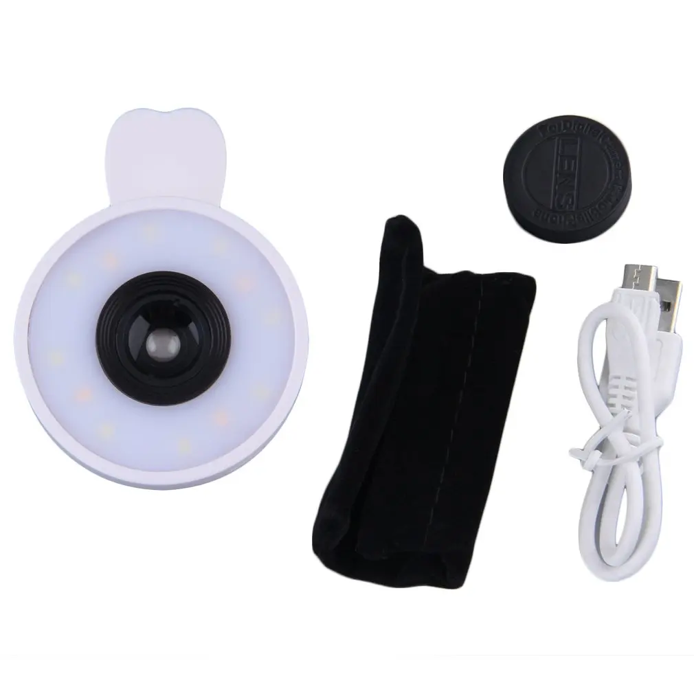 

New 3 In 1 Portable 12 LED Selfie LED Flash Fill Light Fisheye Wide Angle Lens