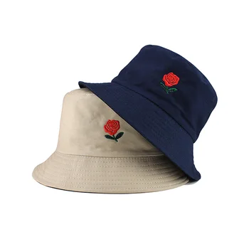 

high quality Casual Rose flower Embroidery Fisherman hat men women Outdoor fishing cap Panama bucket cap EXO GD pmo cap