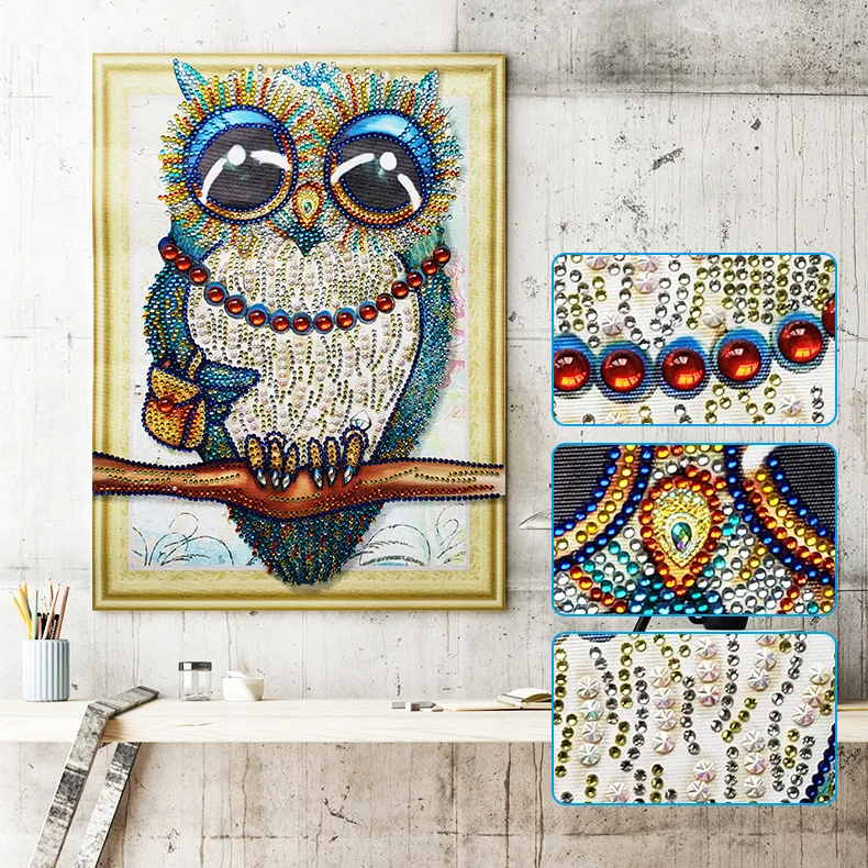 

2020 Diamond Shaped Light Diamond AB Color DIY Diamond Painting Canvas Drill Owl Diamond Painting Accessories Ever Moment