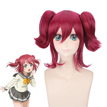 

Lovelive! Sunshine !! Ruby Kurosawa Watermelon Red Cosplay Wig Base Wig Two Ponytail Halloween Costume Wigs+wig Cap