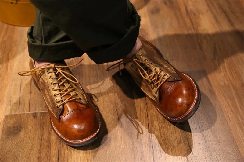 Брендовые роскошные ботинки из натуральной кожи с круглым носком на шнуровке; мужские повседневные зимние ботинки в стиле ретро; Мужская модная разноцветная Рабочая обувь
