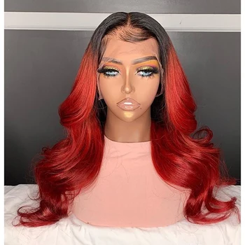 

Wavy Glueless Ombre Red 13x6 Lace Front Human Hair Wigs with Baby Hair Brazilian Full Lace Wigs for Black Women Natural Hairline