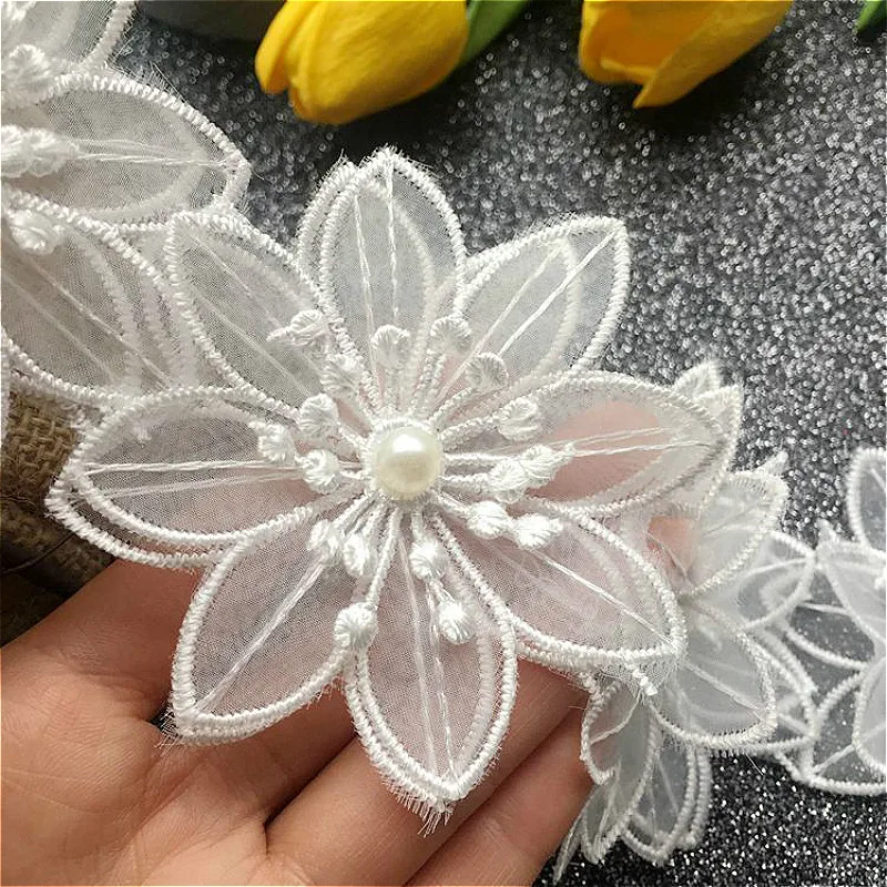 Lace Fabric Lace Ribbon Lace Garment Accessories Lace Sewing Supplies Lace Decoration Lace Accessories Lace Sewing Accessories Organza Tulle 3D Beads Flowers Embroidery Trim Edge For DIY Sewing Neckline Garment Dress Decor