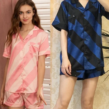 

Fashionable and Comfortable Ice Silk Satin Fabric Ladies Short Sleeve Shorts Home Wear Pajamas Suit
