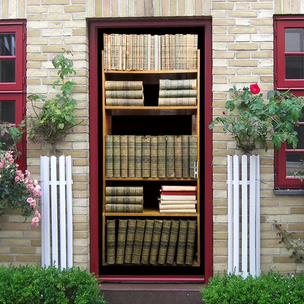 

2 Pcs/Set Vintage Library Stickers on the Doors DIY PVC Adhesive Mural Wallpaper for Door Removable Home Decor Decals Bookshelf