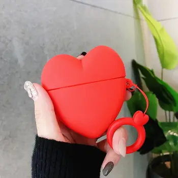 

Red Love Heart Pattern Protective Case Soft Silicone Cover Shell with Lanyard for Hua-wei Freebuds 3 Earphones Accessories