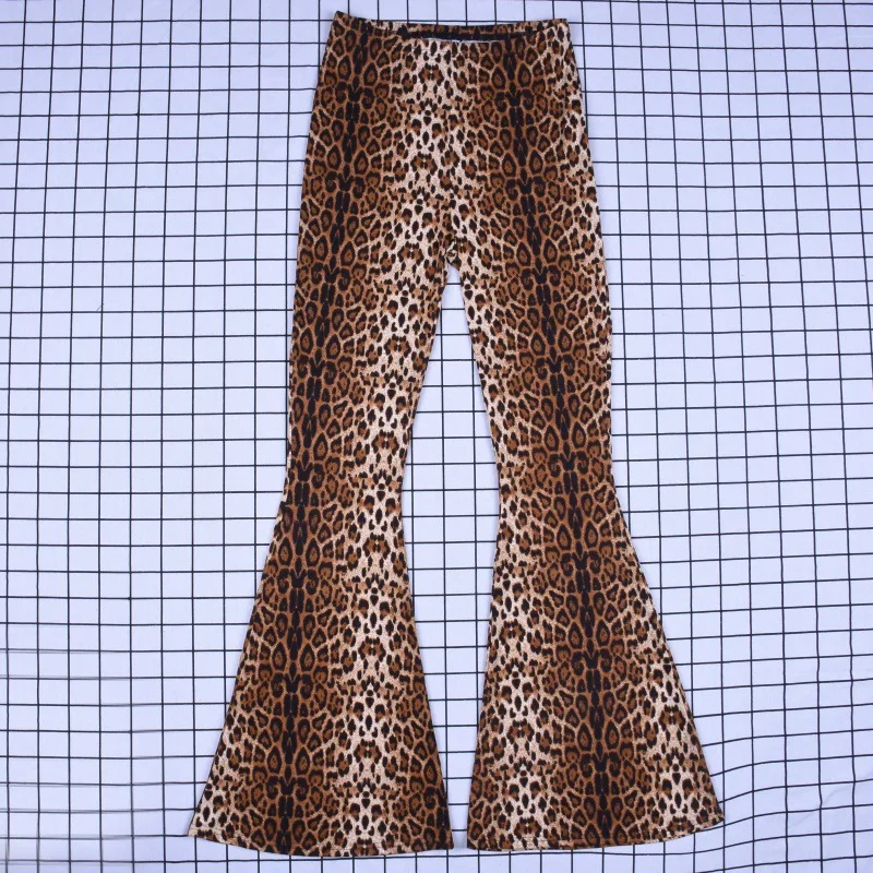 США Модные женские длинные брюки с высокой талией, леопардовые стильные широкие брюки, OL дамские расклешенные рабочие брюки, повседневные брюки