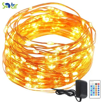 

Remote Control 33FT 100 LEDs Tiny Copper Wire String Fairy Lights Lamp with Plug 100-240Vac Adapter for Indoor Decoration