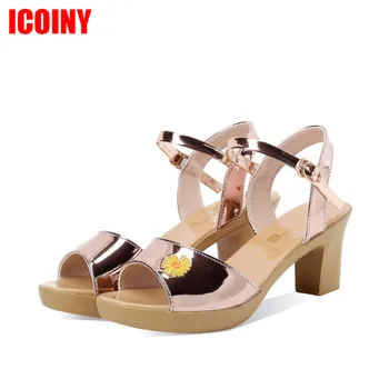 

Women Sandals 2020 Summer Elegant Female Bling Sequins Casual Shoes Party Wedding High Heel Sandal Buckle Strap Sandalias Flower