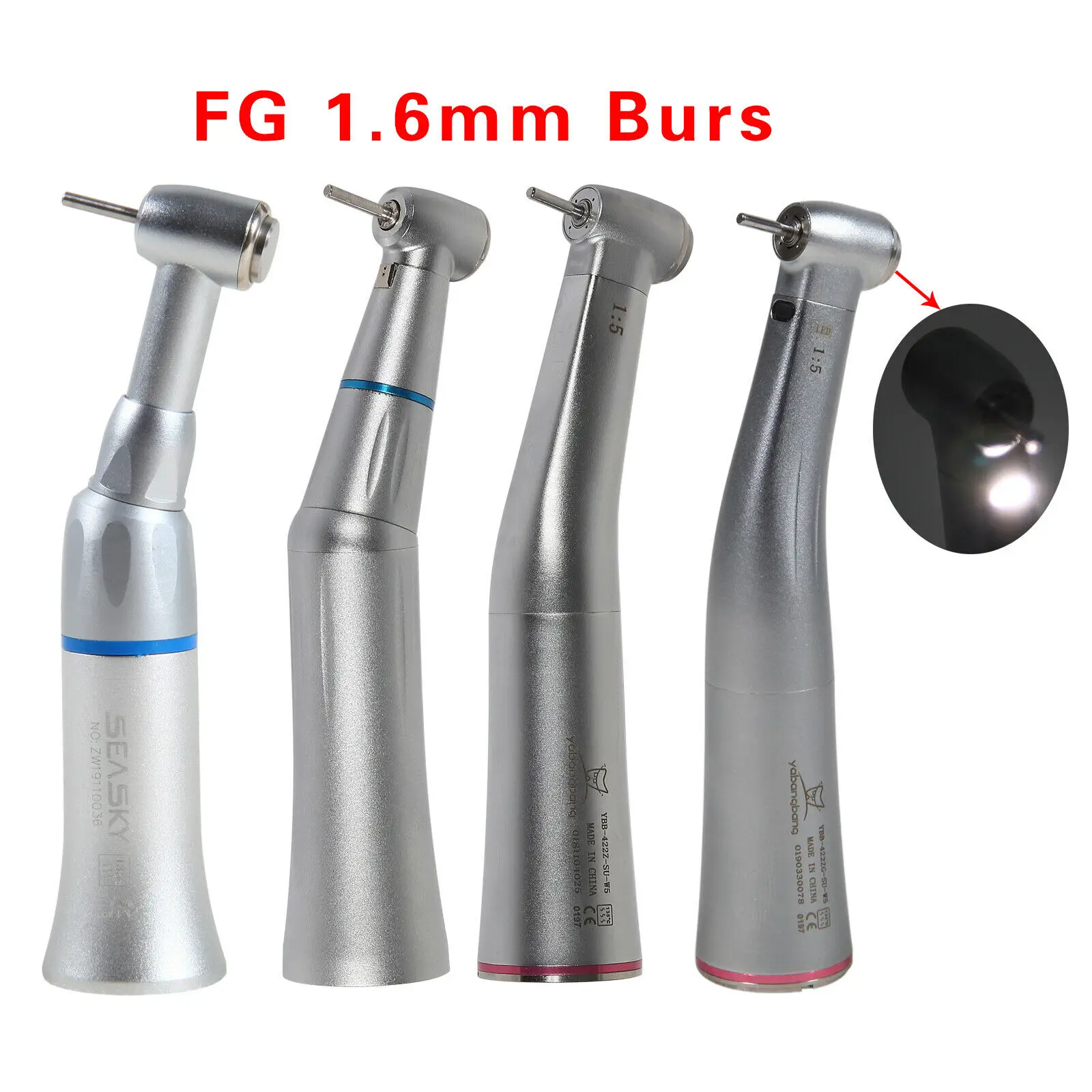 

Dental 1:1/1:5 (LED Fiber Optic) Exter/Inner Water Spary Contra Angle Handpiece Push Button Fit NSK Kavo