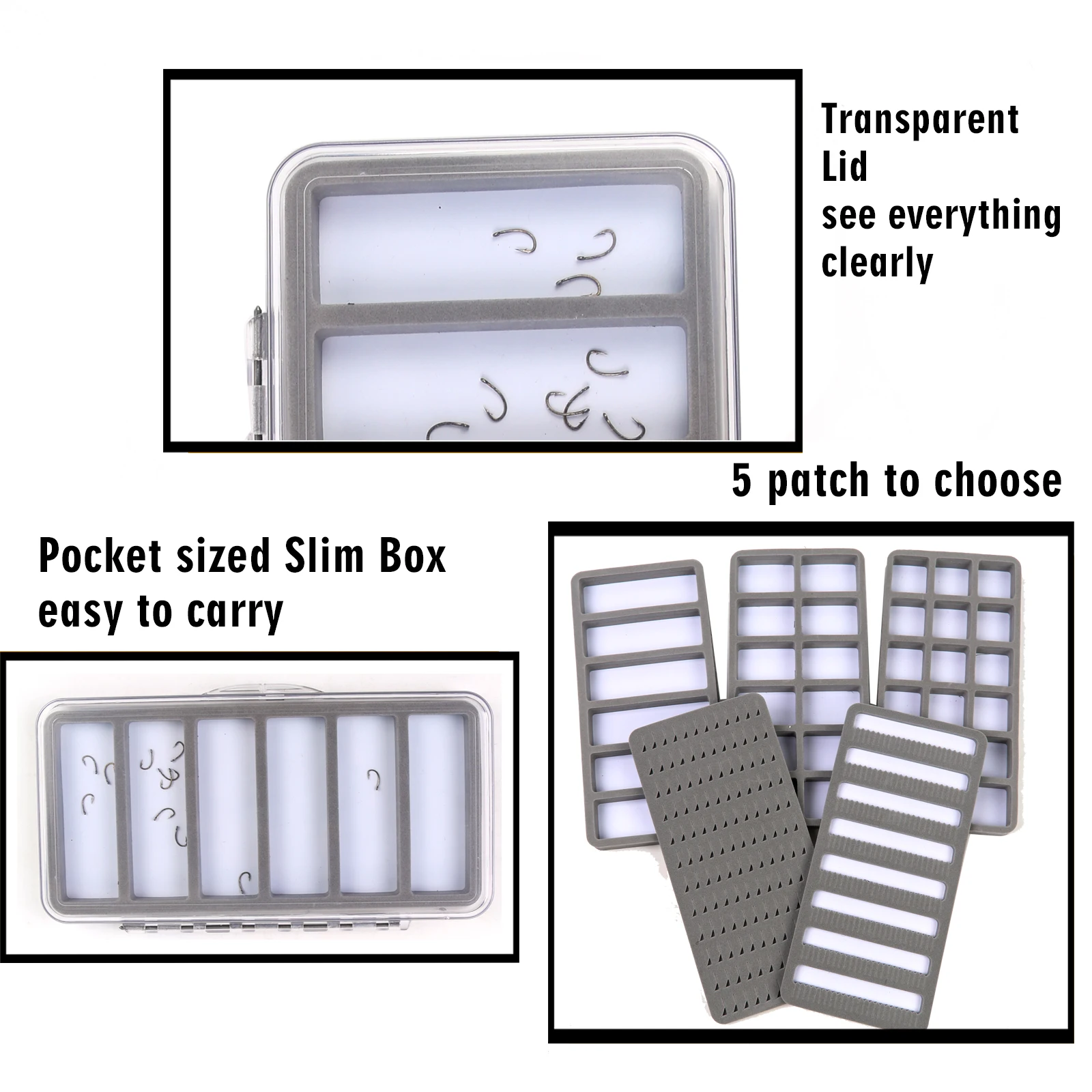Maximumcatch 186*93mm Waterproof Transparent Slim Fly Fishing Box Clear Lid  One-Side Patch Trout Flies Hooks Fly Tackle Box