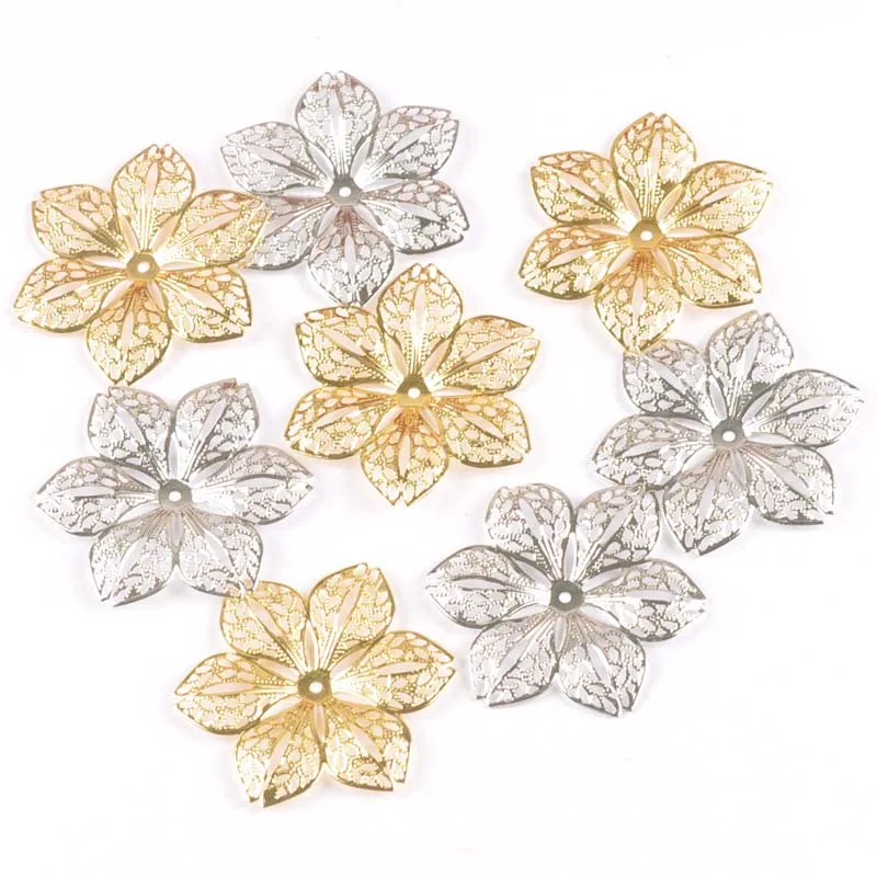 Hollow Flower Metal Crafts Filigree Wraps Connectors for Earrings Jewelry Making Findings Scrapbooking Decor 43mm 10pcs resin jewelry accessories