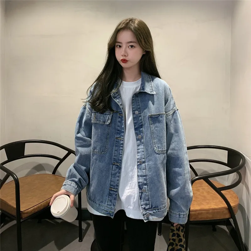 

Denim Jacket Womens Causal Coat Korean Style Women Streetwear Outerwear Oversized Loose Vintage Student Jeans Jacket Coat Female