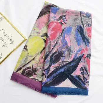 

2019 new graffiti hand-painted cotton and linen scarf spring and summer thin ink impressionist decorative scarves beach towel