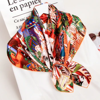 

100% Silk Square Scarves Women 2020 Printed Wrap Hangzhou Silk Bandana Foulard Femme Kerchief 16mm Real Silk Neck Scarf 88*88cm