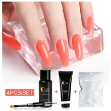 COSCELIA 4 шт./компл. поли удлинитель гель Наборы Nail Art французский ногтей прозрачный розовый белый Цвета накладные ногти с украшением в виде кристаллов УФ-гель ломтик Кисть для ногтей