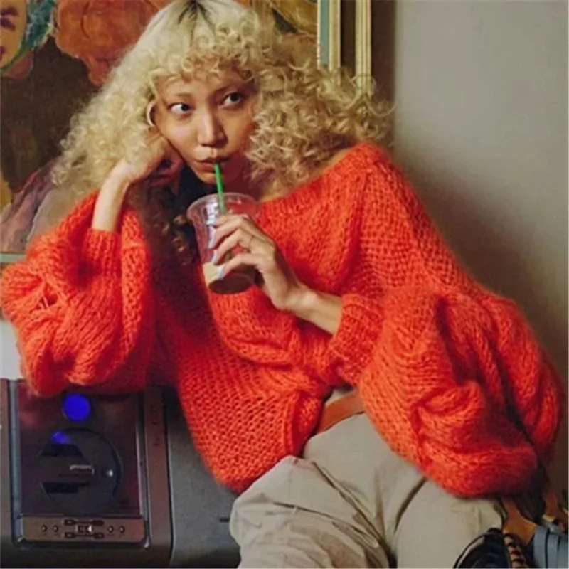 

Korean casual long-sleeved o neck Thick twist sweater 2019 Winter autumn Black loose retro Sweater Women Knitted Sweater female